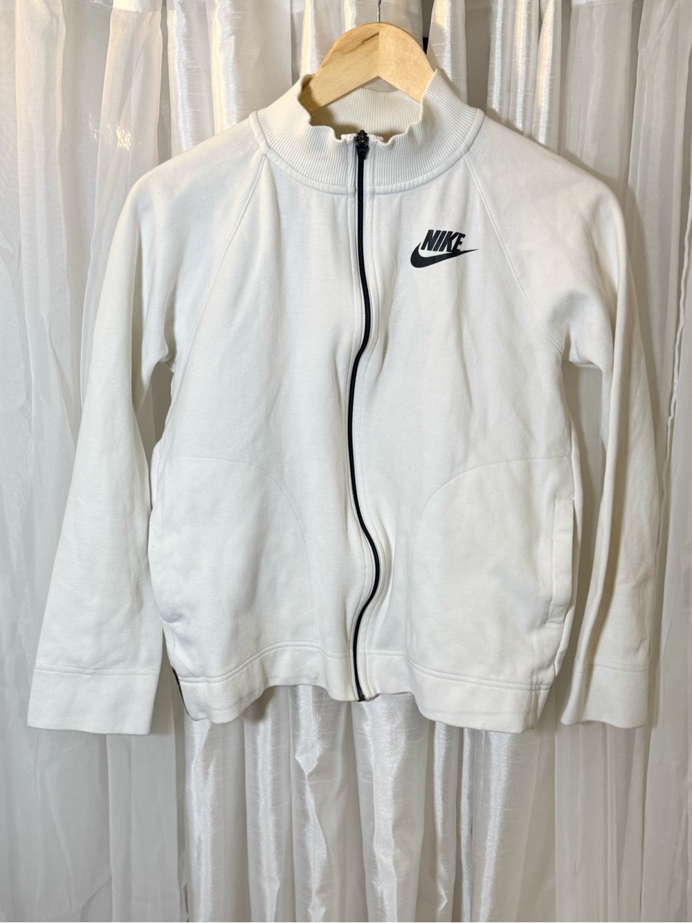 Nike White Kids Full-Zip Jean Jacket with Black Logo